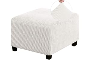 MULARE Stretch-Ottomanenbezug, Fußhocker-Überzug Stretch-Fußhocker-Überzug, luxuriöser Samt-Pouf-Überzug für Wohnzimmer. (Fußhocker Nicht im Lieferumfang enthalten),Weiß,L