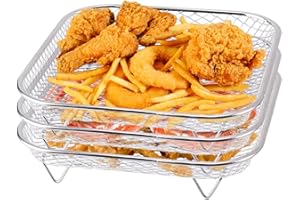 ‎HAPIVIDA 3 Stück Air Fryer Racks, 20cm Quadratische Edelstahl Air Fryer Stand Dreischichtiges Luftfritteusen Dörrgestell Heißluftfritteuse Grillrost Dehydrate Rack Heißluftfritteuse Zubehör