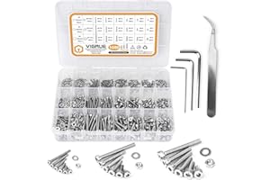VIGRUE 1080Pcs Schrauben und Muttern Set, 304 Edelstahl Metrische Schrauben Set, M2 M3 M4 Schraubensortiment Sechskopf-Knopf Gewindeschrauben,Maschinenschrauben