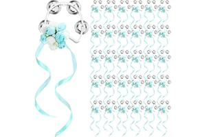 Lukmaa 30 Pcs Mini Tambourine Small Hand Tambourines Bulk with Flower Ribbon Bow Toddlers Metal Jingles Hand Held Percussion Bridal Shower Party Favors Gift for Guests Wedding Church Party (Blue)