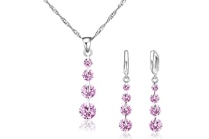 Crystalina Regalos para Mujer, Conjunto Collar Plata Mujer y Pendientes Mujer Plata con Colgante, Joyas de Mujer de Plata S925 y Circonitas de Colores, Regalos Originales para Mujer