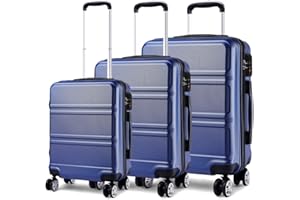 KONO Set di Valigie da 3 Pezzi Valigia Rigida Materiale ABS Leggero e Resistente con 4 Ruote Rotanti Valigia da 20'' 24'' 28'' (Marina Militare)