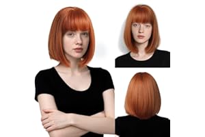 SAIIURV Ginger Wig with Fringe for Women Girls, 12 Inch/30 cm Women's Straight Bob Shoulder Length Colorful Synthetic Hair Dress Up Costumes Accessories for Cosplay Party Festival Fancy Dress (Orange)