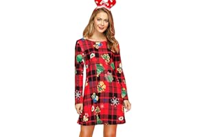 For G and PL Women Christmas Long Sleeve Xmas Printed Casual A-Line Dress S-XXL