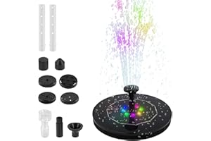 ALONGEN Solar Bird Bath Fountains 2024 Upgraded, with LED Light Top Rotating Stick Nozzle Solar Fountain Water Pump with 8 Nozzles Built-in 1600mAh Rechargeable Battery Solar Water Pump for Bird Bath