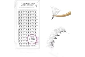 NAGARAKU 10D Volumen Ruso Pestañas 120 Fans Prefabricados Ventiladores Pelo a Pelo Racimo Afilados Tallo Estrecho Base Fina Y Puntiaguda Abanicos Esponjosas Natural Premade Fans Negro (0.07 D 8-15mm）