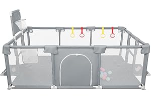 HUOLE Parc Bebe,XXL Pliable Parc Modulable Bébé Avec Barrieres/Filets/Balle Océanique/4 poignées,Playpen extra grand pour bébés et tout-petits,parc enfant,180 * 120 * 66 cm-gris foncé
