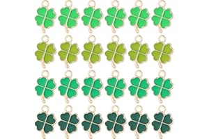 Fuyamp 48 Stück Kleeblatt Anhänger Metall, Grün Vierblättrige Kleeblatt Anhänger Kleeblatt Charms Halsketten Zubehör DIY Basteln Schmuck Ornamente Autoschlüsselanhänger Glück Schlüsselanhänger