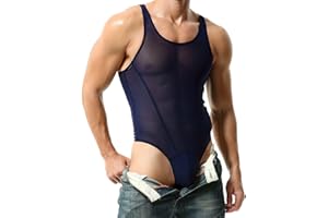 BreakEgg Herren Sexy Cutout Mesh Bodysuit Transparente Tank Tops Crewneck Herren Body Suit One Piece Coveral