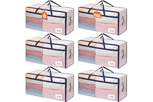 Lifewit Set di 6 Grandi Scatole per Armadio 110 L, Borse Trasloco con Manici, Contenitore Pieghevole per Piumoni, Coperte, Vestiti, Trasparente