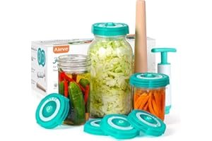 Aieve Gärdeckel, 6 Stück, Einmachglas-Gär-Set mit Pumpe und Pounder für Einmachgläser mit breiter Öffnung