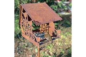 Maxito Vogelhaus mit Ständer wetterfest aus Metall und stabilem Stand 135 cm hoch als Gartendeko im Garten - Gartendeko für draußen wetterfest - Vogelfutterhaus - Vogelhäuschen