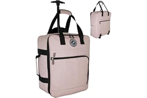 BORDLITE EasyJet Underseat Cabin Bag 45x36x20cm – Twill Wheeled Travel Holdall with Trolley Handle – Lightweight Soft Shell Carry On Luggage – Fits EasyJet Free Bag Allowance - Pink