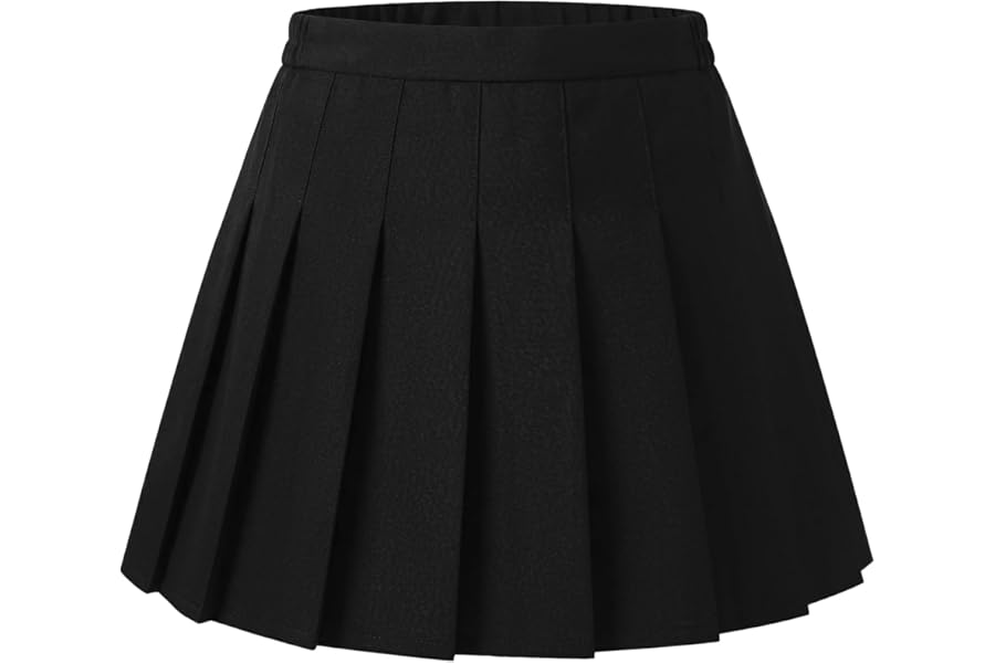 TEMIRA Girls Pleated Flared School Skirts with Shorts Elasticated High Waist Kids School Uniform Skater Skorts Age 8-13 Black Grey