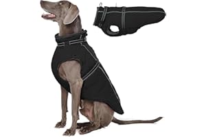 Lelepet Winter Warm Dog Jacket with Built-in Harness, Windproof Fleece Lined Coat for Large Dogs, Reflective Cold Weather Vest with Adjustable Buckle, Border Collie, Black XL