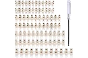 YIXISI 7 Piezas Doble Fila Terminales con Tornillos, 3A/6A/10A/20A Bloques de Terminales Eléctricos, 12 Posiciones Conector de Cable, Bloques de Terminales de Chocolate, con Destornillador