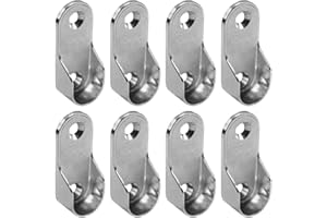 VIOLOTORIS 8 Pcs Wardrobe Rail Rod Bracket, 16 mm Clothes Rail Wall Bracket, Double Holes, Oval, Wall Mounted, for Bedrooms, Bathrooms, Kitchens