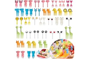 HNLMZ Forchettine Frutta Bambini,60 PCS Mini Cartoon Forchette da Frutta,Bambini Stuzzicadenti Bento in Plastica,Riutilizzabile per Feste per Bambini,Decorazioni di Pasticceria, Dessert, Cocktail