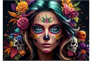 NEWENMO 5D Belle Femme Halloween Diamond Painting Adulte,Roses et Crânes Peinture Diamant,DIY Diamant Painting Kit Complet,Diamond Point de Croix Cristal Painting,Halloween Décoration Maison 30x40cm