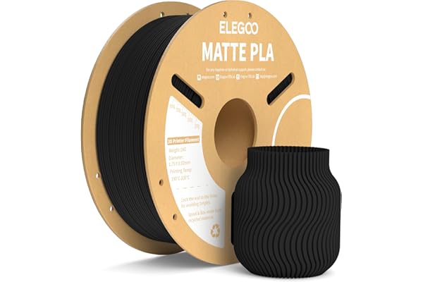 ELEGOO Filamento PLA MATE 1.75 1KG Negro, Filamento para Impresora 3D, Precisión Dimensional +/- 0.02mm, Carrete Filamento 3D,para Mayoría Impresoras 3D