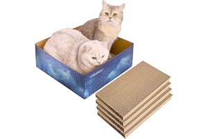 EOSARCU Cat Scratcher Cardboard, 4 PCS Reversible Cat Scratch Pad, Kitty Scratching Pads, Large Size Corrugated Cardboard Cat Scratchers Lounge for Indoor Kitty to Rest Play for Up To 15kg (38x38x15 CM)