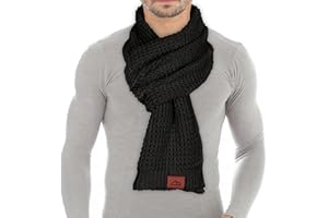 Loowoko Bufanda hombre mujer invierno, Bufanda larga clásica de tejido waffle con acabado en cuero genuino 180 * 30cm, Regalo para hombre mujer