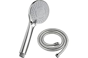 LxsNyvantic Głowica prysznicowa wysokociśnieniowa z 5 strumieniami i elastycznym wężem ze stali nierdzewnej o długości 1,5 m – ręczna słuchawka prysznicowa z silikonowymi dyszami, oszczędzająca wodę,