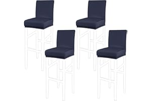 PiccoCasa Set of 4 Bar Stool Covers with Elastic Bottom, Stretch & Removable Dining Chair Covers for Pub Counter - Spandex Height Side Chair Covers Protector Slipcovers Dark Blue