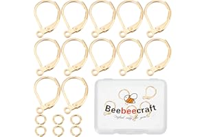 Beebeecraft 1 caja de 20 piezas con cierre chapado en oro de 24 quilates, ganchos de aretes de clip de alambre de oreja de 15,6 x 10 mm, conector de aretes con 20 anillos