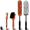YeewayVeh Car Wheel Brush Kit, 4 Pack Long Handle Soft Microfiber Wheel Tire Cleaning Brush with Detailing Brush for Car Vehicle Motorcycle Rim Tyre Fenders Engine Exhaust Tips Car Wash Kit, Orange