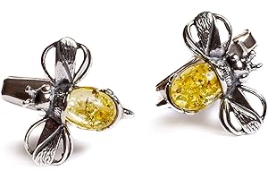 HENRYKA Sterling Silver and Baltic Yellow Amber Bee Cufflinks for men, Gift for Men, Novelty Cufflinks for Men, Wedding Gift