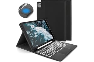 ASHU Funda con Teclado Español Trackpad para iPad 10.2 7ª/8ª Generación,iPad Air 3 2019/iPad Pro 10.5 2017, Teclado Desmontable Retroiluminado de 7 Colores, Funda para iPad 10.2 2020/2019, Negro