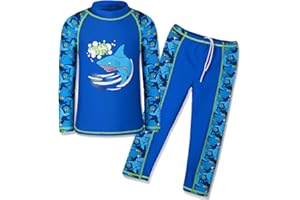 HUAANIUE Boys 3-12 Years Two Piece Long Sleeve 50+UV Swimsuit Shark Swimwear Kids Swimming Costume Sun Protection