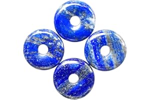 Ladeukoi Large Hole 7mm Round Gemstone Disc Lucky Coin Pendant Bead Charms for Jewelry Making, Polished Crystal Amulet Peace Circle Donut Stone Beads Supplies 1.18”(30mm),4Pcs, Lapis Lazuli