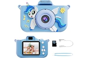 Beeyouk Appareil Photo pour Enfants,Appareil Photos Numérique pour Enfants,Appareil Photo Jouet pour 3 4 5 6 7 Ans Filles Garçons,Cadeau d'appareil Photo Licorne Zoom 4X pour Les Enfants (Carte 32G)