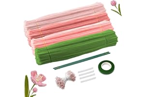 ATMWM 400 Stück Pfeifenreiniger zum Basteln, Pfeifenputzer Rosa Chenilledraht Pfeifenreiniger, Blumenstrauß Pfeifenreiniger Blumen Set Pfeifenreiniger Grün Pfeifenputzer für DIY Basteln und Dekorieren
