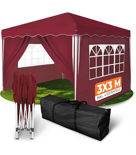 Pavillon 3x3m Wasserdicht, Gartenzelt Pop Up Faltpavillon