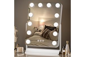TINYLIVING Hollywood Vanity Mirror - LED Lighted Makeup Mirror with 12 Dimmable Bulbs for Dressing Room & Bedroom, 360°Ratation, 3 Color Lighting Modes, Touch Control, Smart Memory, Gift for Women and Girls