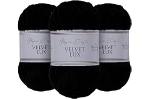 Utopia Crafts Velvet Lux Chenille Super Soft Chunky Yarn for Knitting and Crochet Yarn 3x 100g (Black)