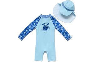 BONVERANO Traje de baño para bebé niño Trajes de baño de una Pieza de Manga Larga Protección UV 50+ Trajes de baño con Cremallera