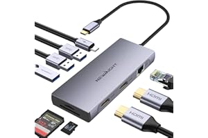 Stations d'accueil USB C Double Moniteur,Newmight 9 en1 Dual HDMI Adapter,avec 2 HDMI 4K, 1 Gbps Ethernet, PD 100W Charging, 3 USB 3.0, SD/TF Reader, pour/Dell/HP