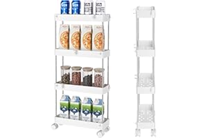 DIYGEEK Carrello Portaoggetti a 4 Livelli Multiuso, Carrello Salvaspazio con 11 Ganci, per Cucina, Bagno, Lavanderia, Camera da Letto, Bianco