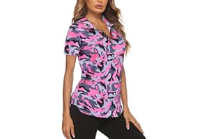 Gemulate Women's Short Sleeve Polo Shirts Floral Golf Tennis Zip Up Workout Tank Tops Moisture Wicking Gym Sports Tshirt S-XXL