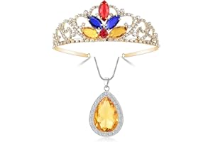 HENGKAIXUAN Snow White Princess Tiara Crown & Yellow Crystal Necklace Girls Costume Jewelry Set Birthday Princess Accessories