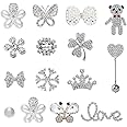 VEGCOO 15 Pcs Shoe Charms for Clog Shoes, Metal Bling Crystal Rhinestone Clog Sandals Decorations Charms, Shining Shoe Decoration Charms for Women Girls Birthday Christmas Party Gifts