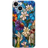 PrintiFy iPhone 14 ile Uyumlu Vitray Mavi Bahar Tasarımlı Şeffaf Silikon Kılıf