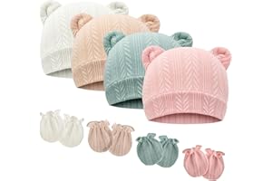 DRESHOW Neonato Bambino Berretto e Guanti per Neonato Accessori Set Cappellino per Ragazzi Ragazze Cotone 0-6 Mesi