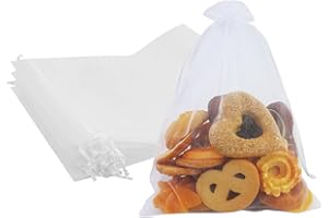 RNBEVANSANNE 20pcs 15x20cm Medium Sheer Organza Gift Bags,With Drawstring Mesh Jewelry Pouches, Wedding Favour Bags For Party Festival Game(White)