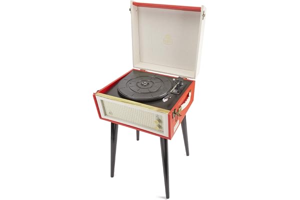 Gpo Retro Bermuda- Platine Vinyle Classique de Style Rétro avec MP3, USB, Haut-Parleur Intégré - Rouge