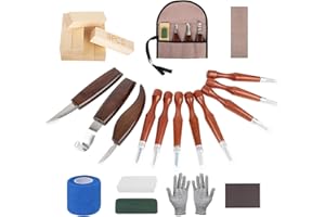 30PCS Wood Carving Kit Woodworking Chisel,BritPick Wood Kit for Beginners, Includes 8PCS Basswood Carving Blocks and 11PCS Whittling, Gloves, Roll Bag, Sharpener (30PCS)